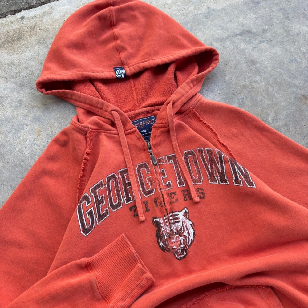 Vintage 90s JanSport Georgetown Tigers Quarter Zip Hoodie Orange Medium (g6)